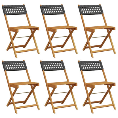 Sedie Giardino Pieghevoli 6pz Nere Polyrattan e Legno Massello