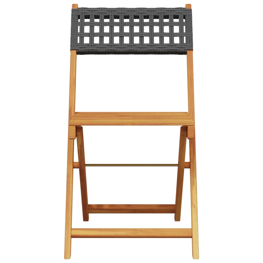 Sedie Giardino Pieghevoli 6pz Nere Polyrattan e Legno Massello