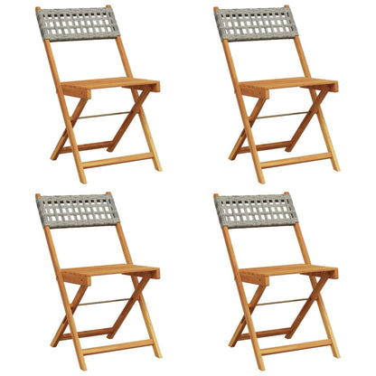 Sedie Giardino Pieghevoli 4pz Grigie Polyrattan Legno Massello