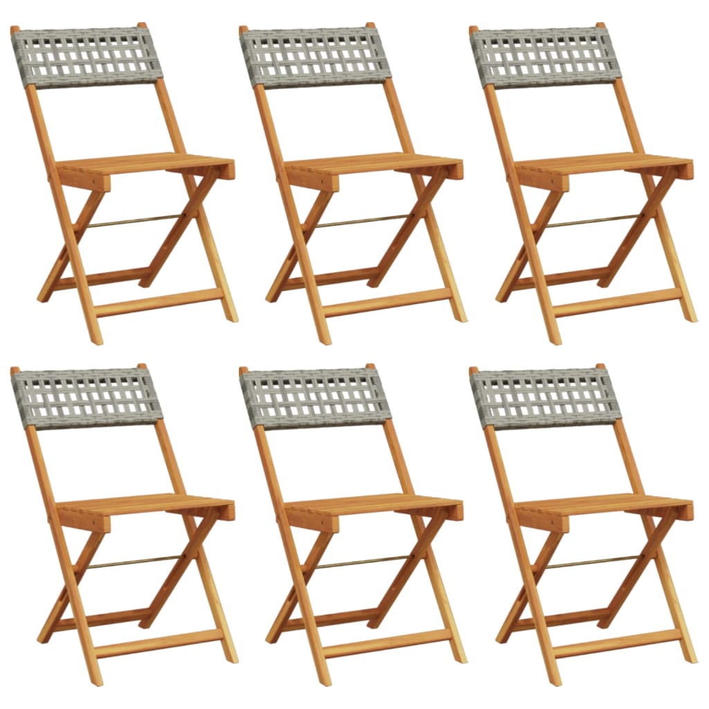 Sedie Giardino Pieghevoli 6pz Grigie Polyrattan Legno Massello