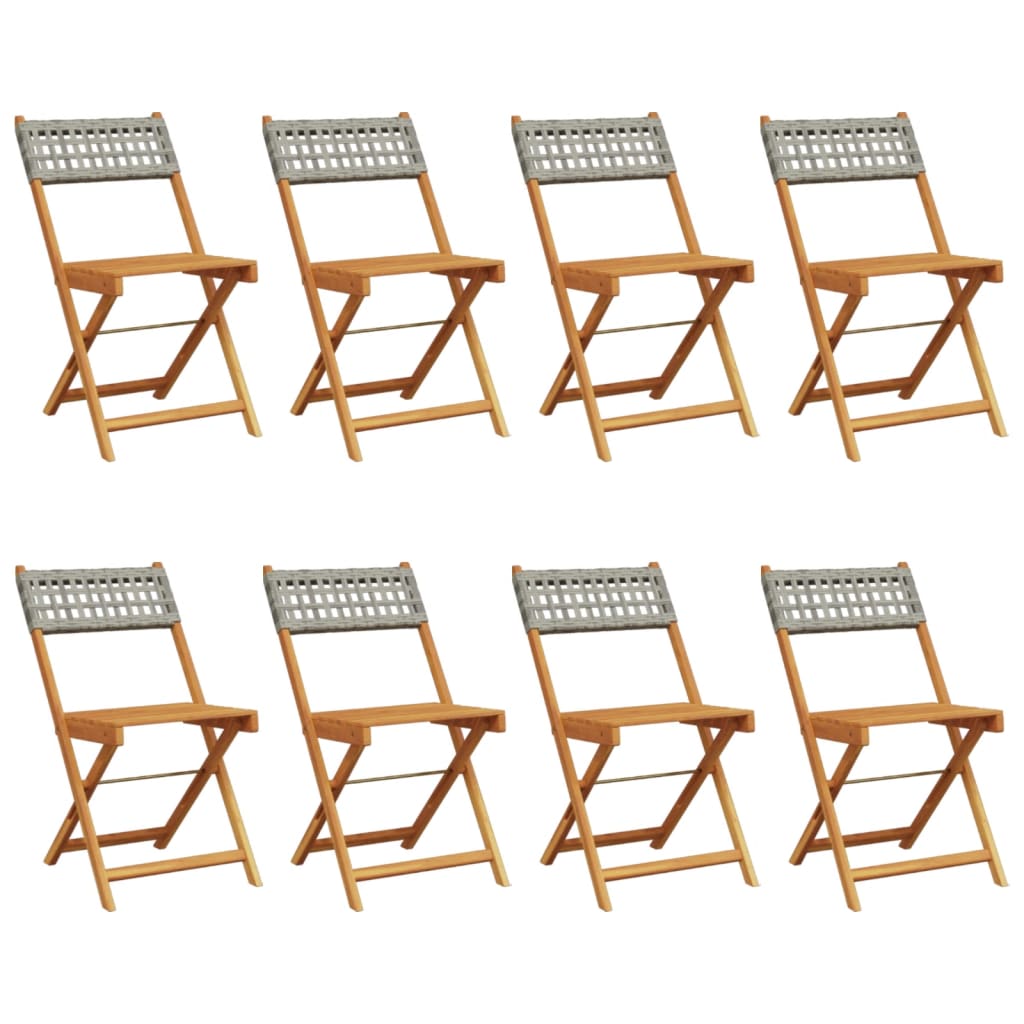 Sedie Giardino Pieghevoli 8pz Grigie Polyrattan Legno Massello