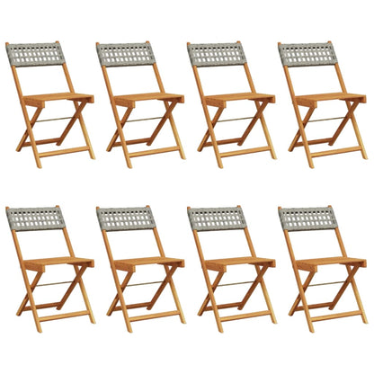 Sedie Giardino Pieghevoli 8pz Grigie Polyrattan Legno Massello