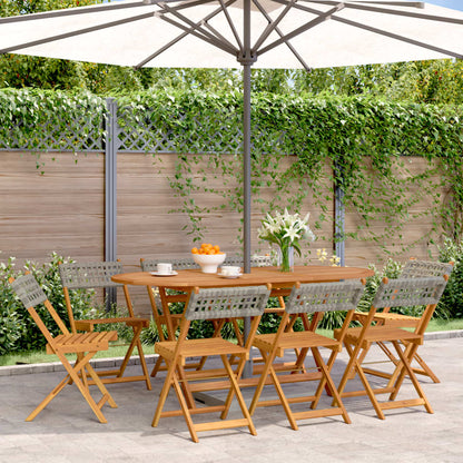 Sedie Giardino Pieghevoli 8pz Grigie Polyrattan Legno Massello