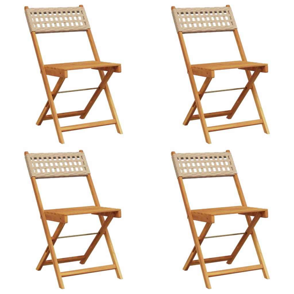 Sedie Giardino Pieghevoli 4pz Beige Polyrattan e Legno Massello