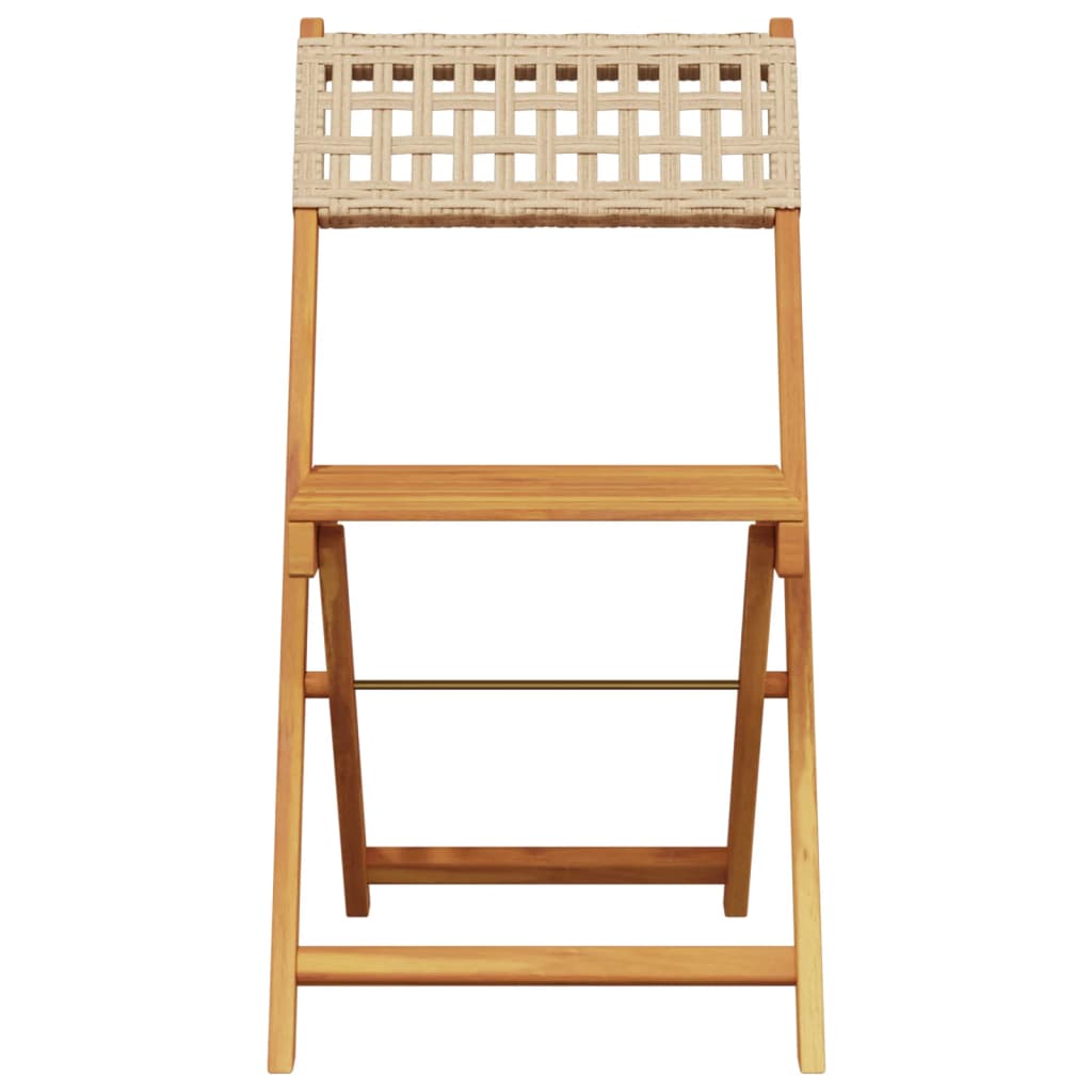 Sedie Giardino Pieghevoli 6pz Beige Polyrattan e Legno Massello