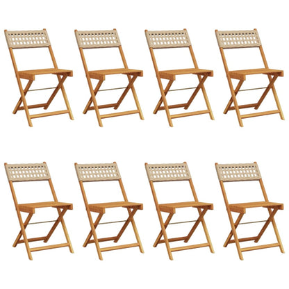 Sedie Giardino Pieghevoli 8pz Beige Polyrattan e Legno Massello