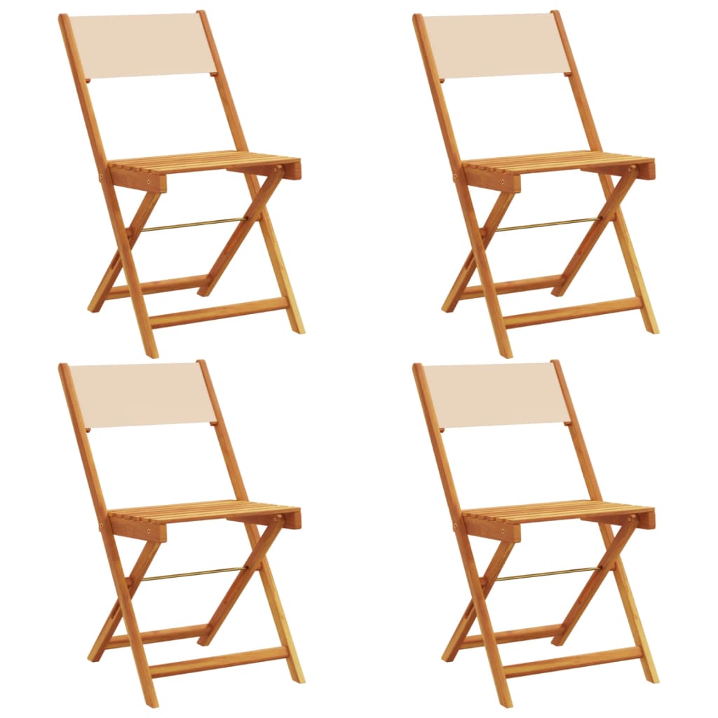 Sedie da Giardino Pieghevoli 4pz Beige Tessuto e Legno Massello