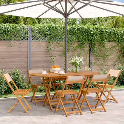 Sedie da Giardino Pieghevoli 6pz Beige Tessuto e Legno Massello