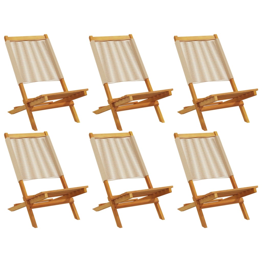 Sedie da Giardino Pieghevoli 6pz Beige Legno Massello di Acacia