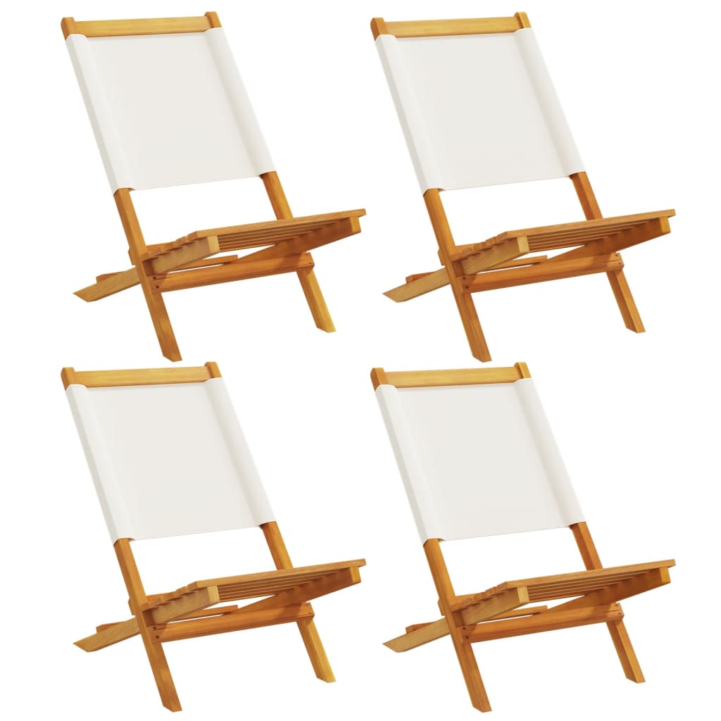 Sedie da Giardino Pieghevoli 4pz Bianco Crema Tessuto e Legno