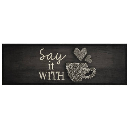 Tappeto da Cucina Lavabile Nero Tazza 60x180 cm in Velluto