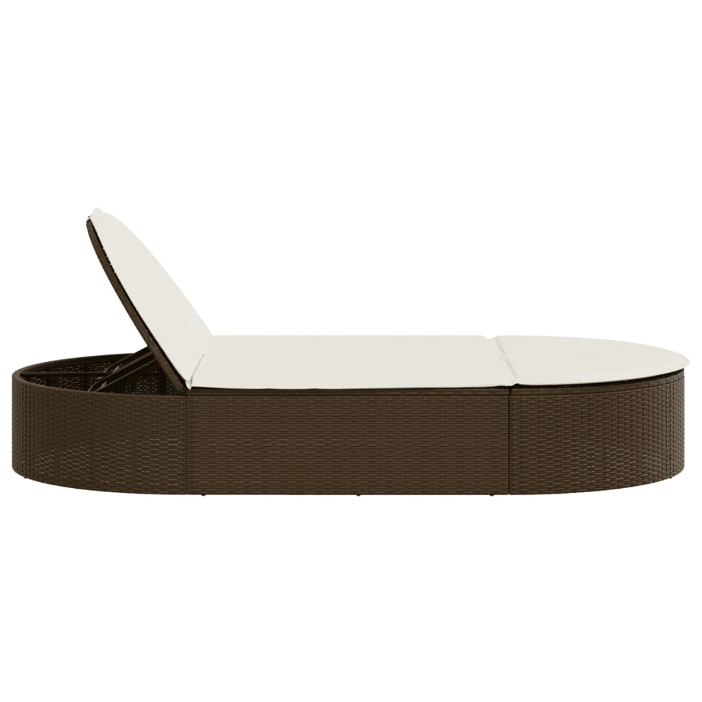 Lettino Prendisole con Cuscini Marrone in Polyrattan