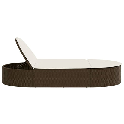 Lettino Prendisole con Cuscini Marrone in Polyrattan