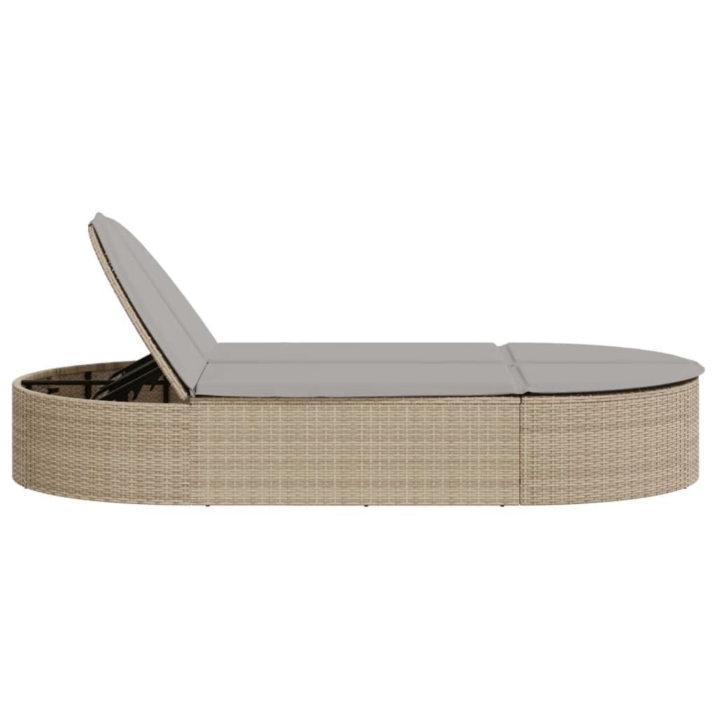 Lettino Prendisole con Cuscini Beige in Polyrattan
