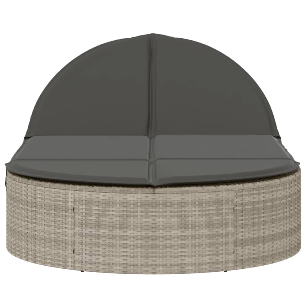 Lettino Prendisole Doppio con Cuscini Grigio Chiaro Polyrattan