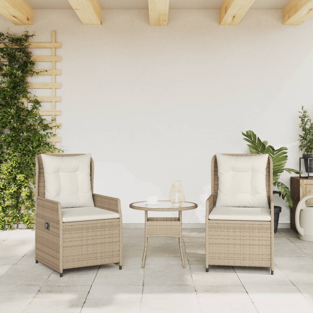 Sedie da Giardino Reclinabili 2 pz Beige Polyrattan