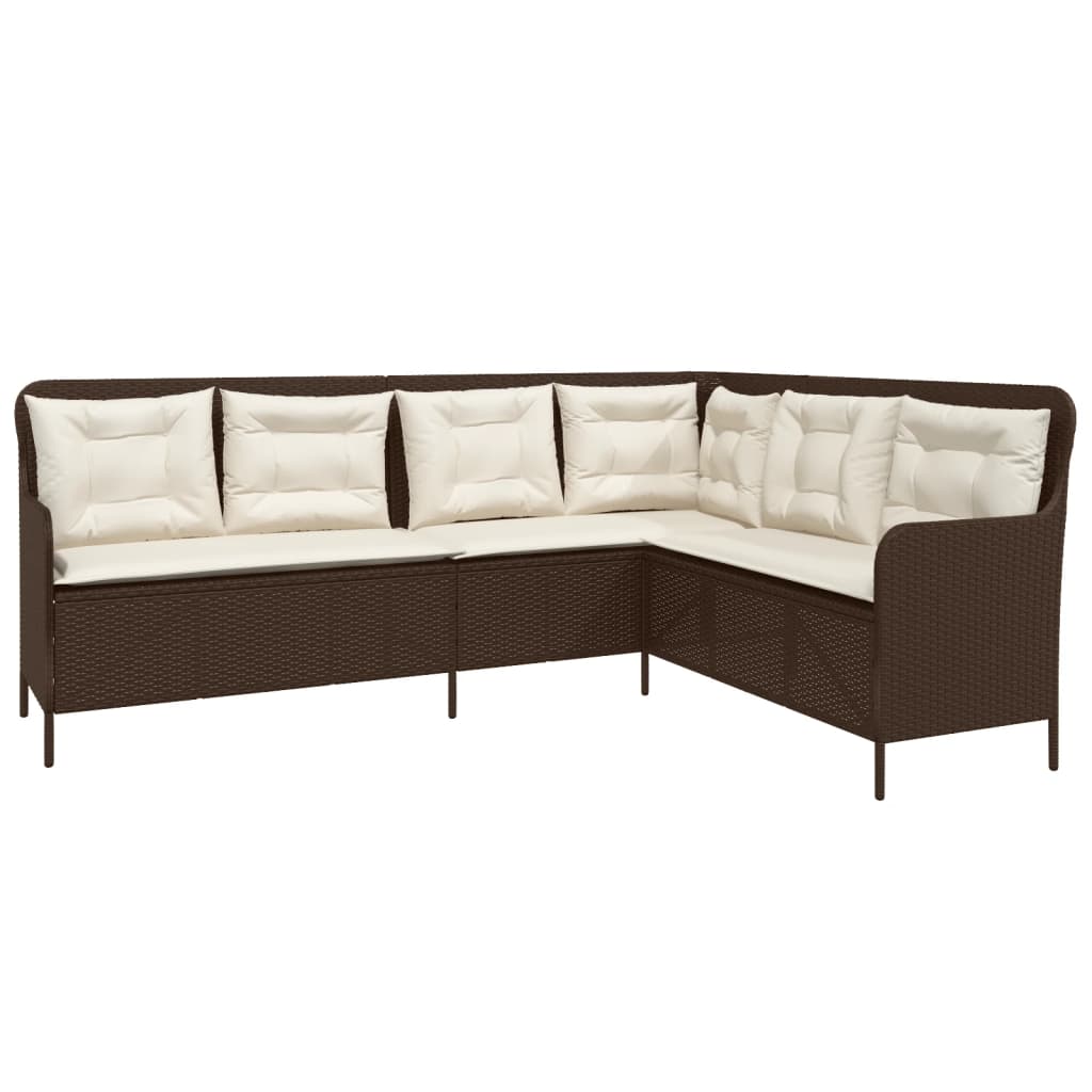 Divano da Giardino con Cuscini a L Marrone in Polyrattan