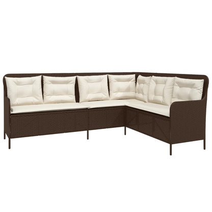 Divano da Giardino con Cuscini a L Marrone in Polyrattan