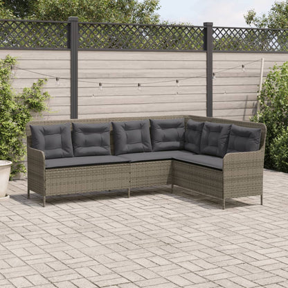 Divano da Giardino con Cuscini a L Grigio in Polyrattan