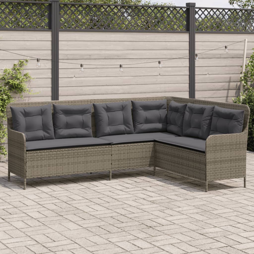 Divano da Giardino con Cuscini a L Grigio in Polyrattan