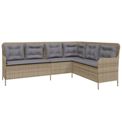 Divano da Giardino con Cuscini a L Beige in Polyrattan