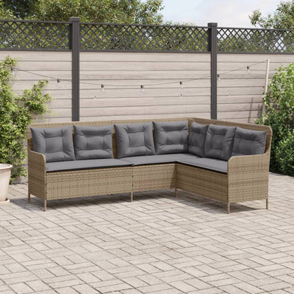 Divano da Giardino con Cuscini a L Beige in Polyrattan