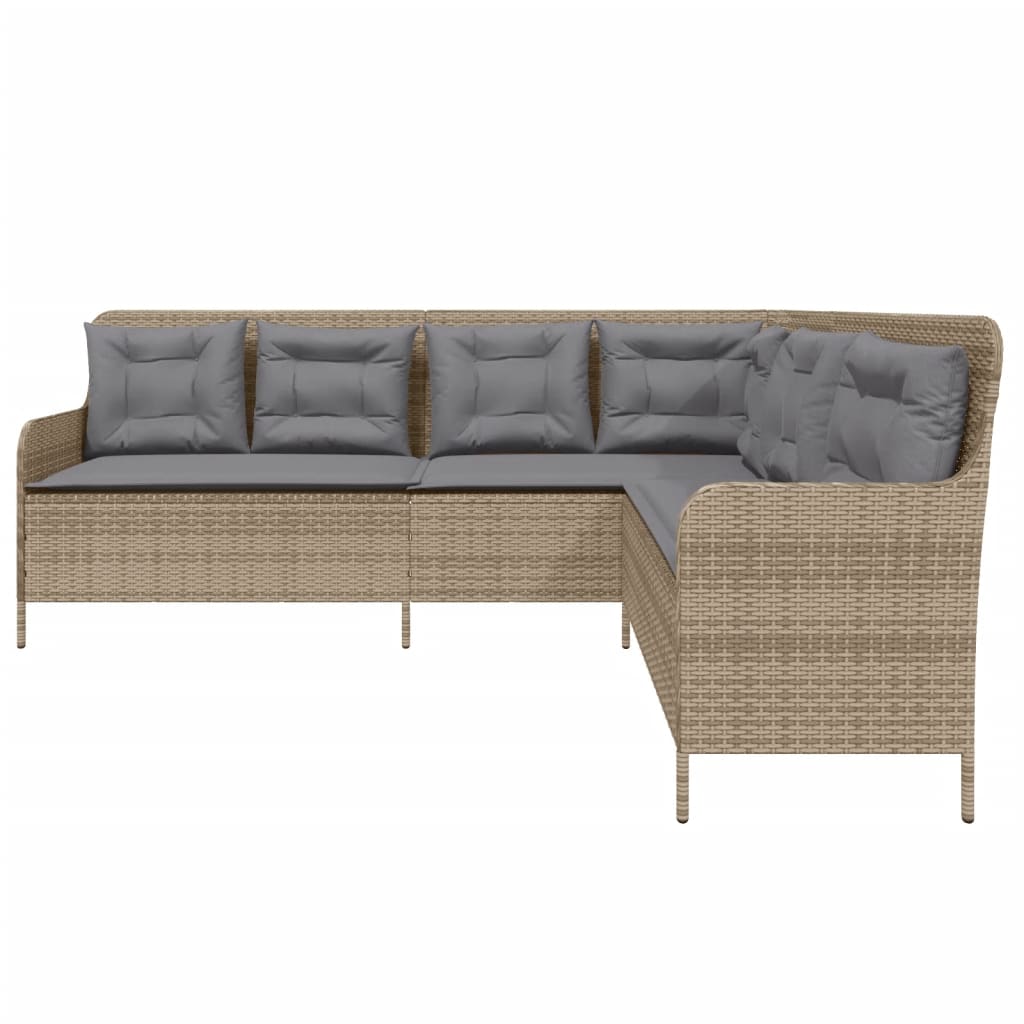 Divano da Giardino con Cuscini a L Beige in Polyrattan
