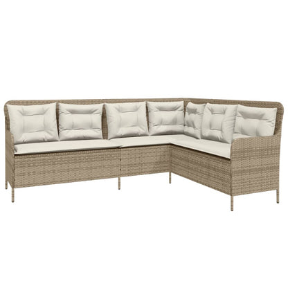 Divano da Giardino con Cuscini a L Beige in Polyrattan