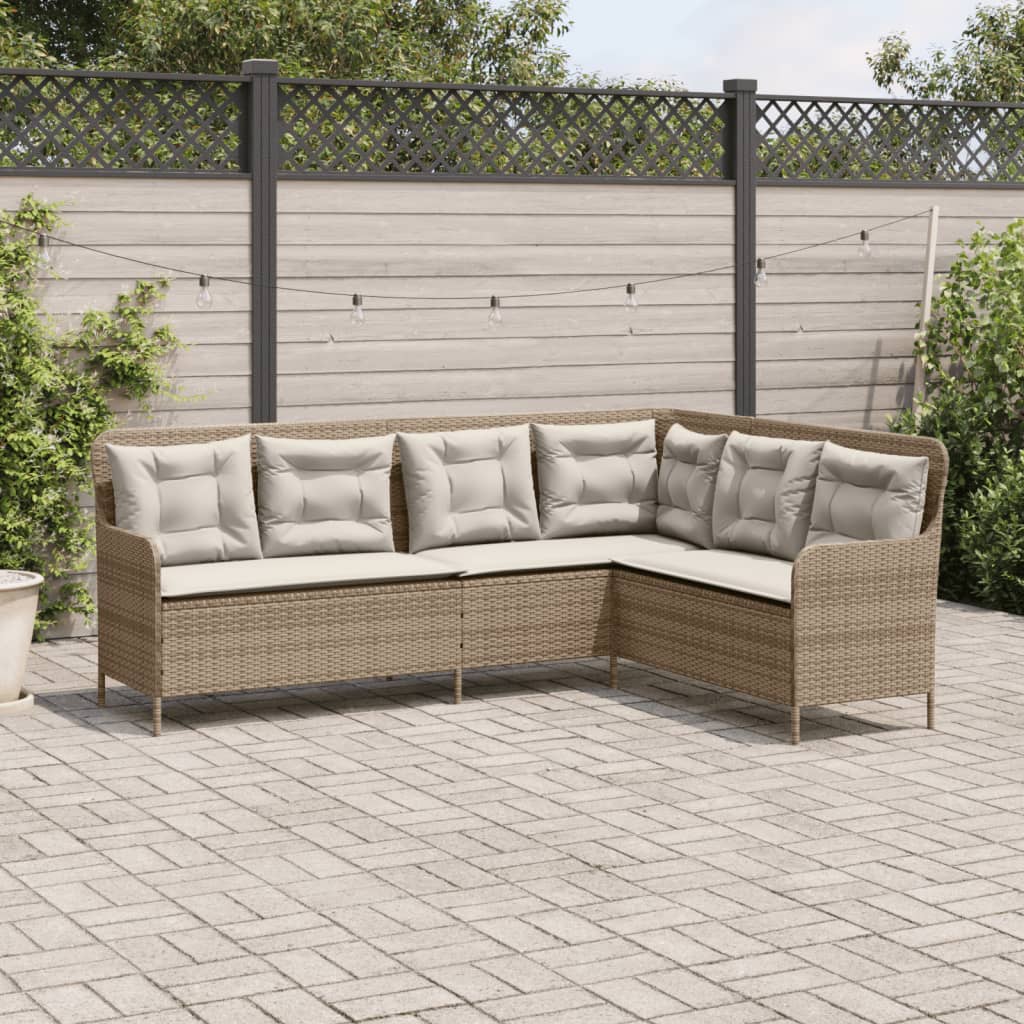 Divano da Giardino con Cuscini a L Beige in Polyrattan