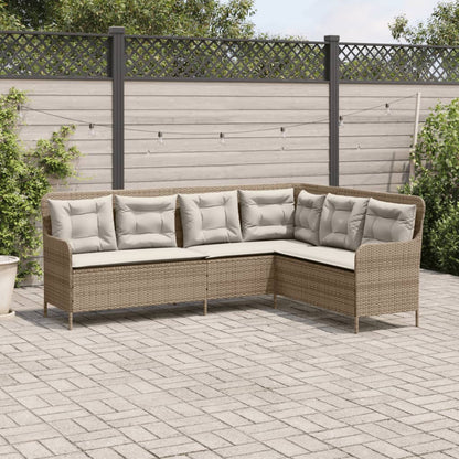 Divano da Giardino con Cuscini a L Beige in Polyrattan