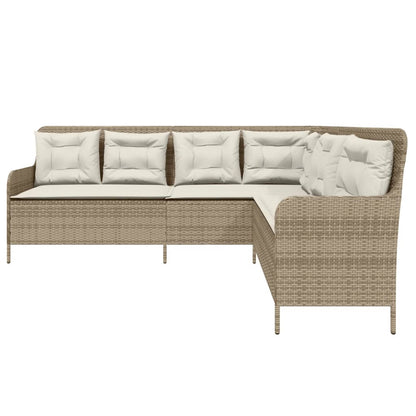 Divano da Giardino con Cuscini a L Beige in Polyrattan