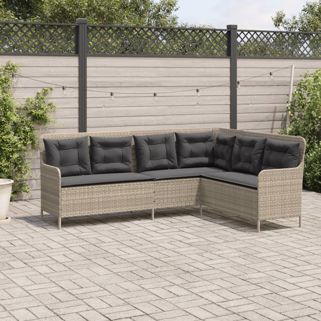 Divano da Giardino con Cuscini a L Grigio Chiaro in Polyrattan