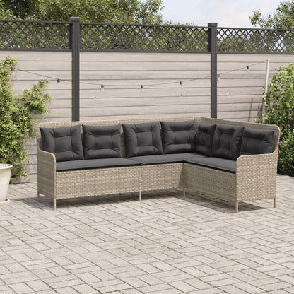 Divano da Giardino con Cuscini a L Grigio Chiaro in Polyrattan