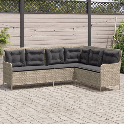 Divano da Giardino con Cuscini a L Grigio Chiaro in Polyrattan
