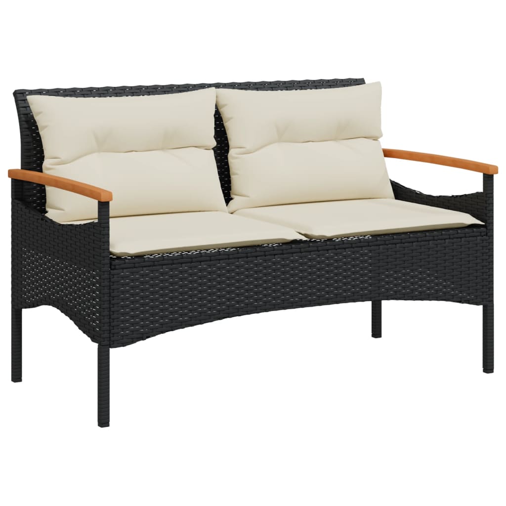 Panchina da Giardino con Cuscini 116x62,5x74 cm Nera Polyrattan