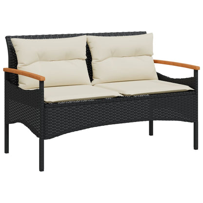 Panchina da Giardino con Cuscini 116x62,5x74 cm Nera Polyrattan