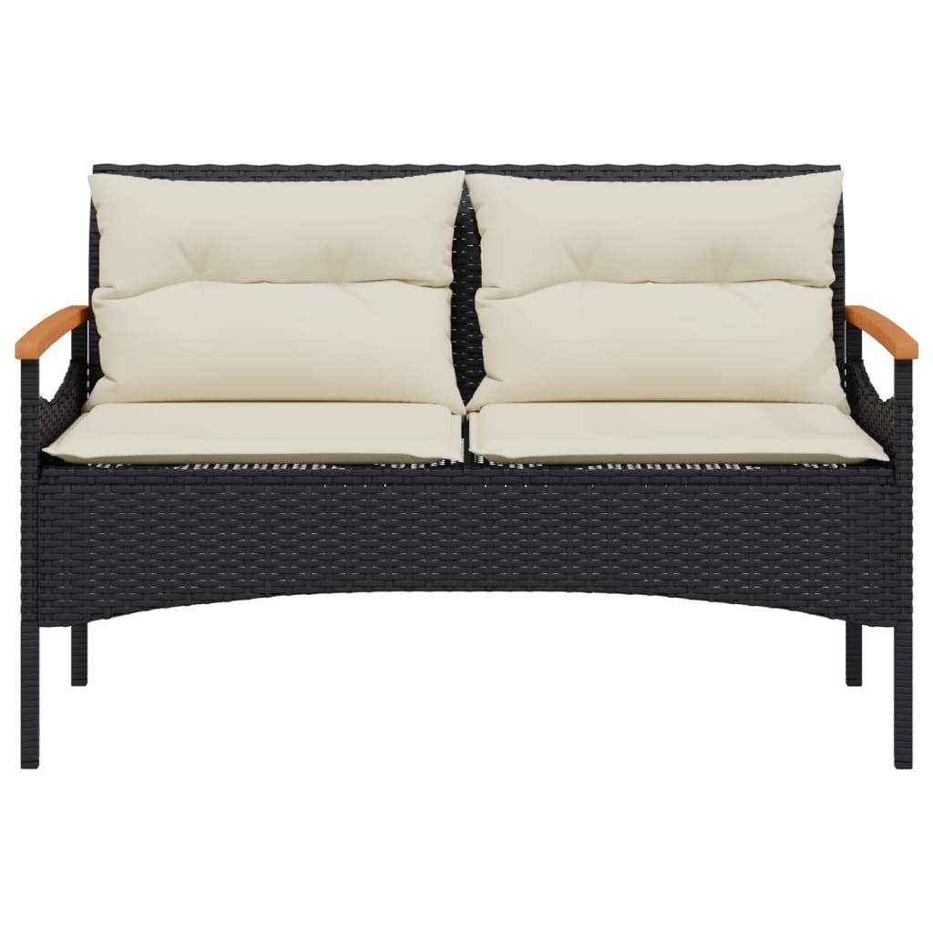 Panchina da Giardino con Cuscini 116x62,5x74 cm Nera Polyrattan