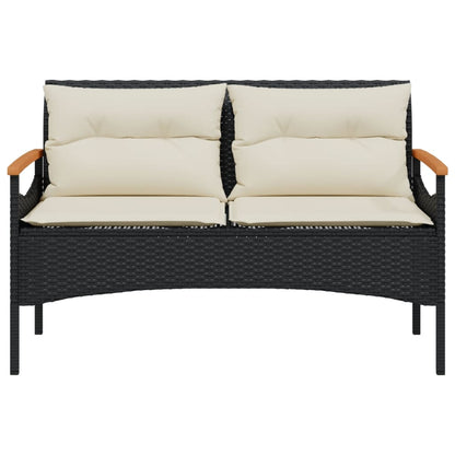 Panchina da Giardino con Cuscini 116x62,5x74 cm Nera Polyrattan