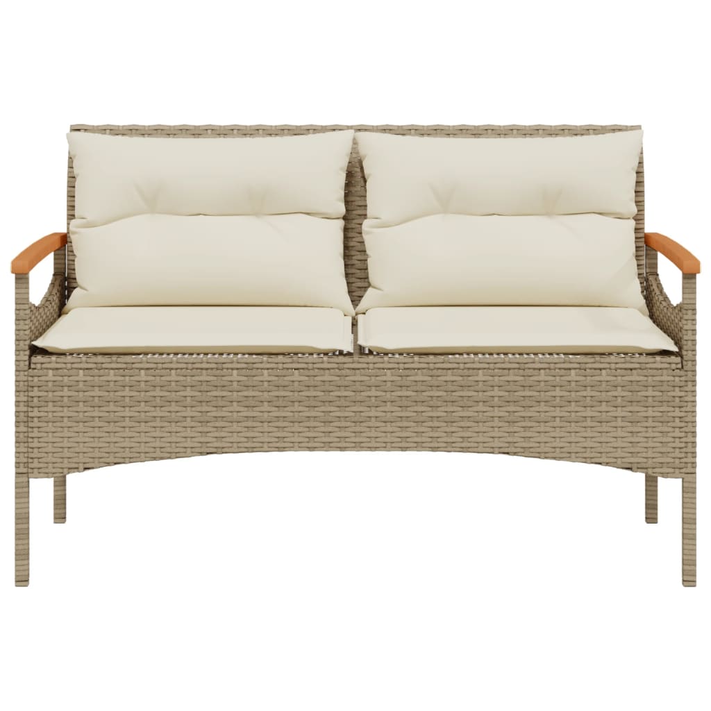 Panchina da Giardino con Cuscini 116x62,5x74cm Beige Polyrattan