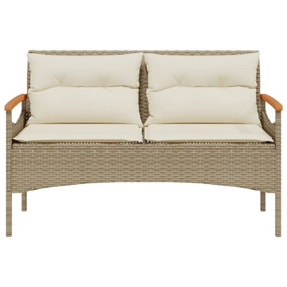 Panchina da Giardino con Cuscini 116x62,5x74cm Beige Polyrattan