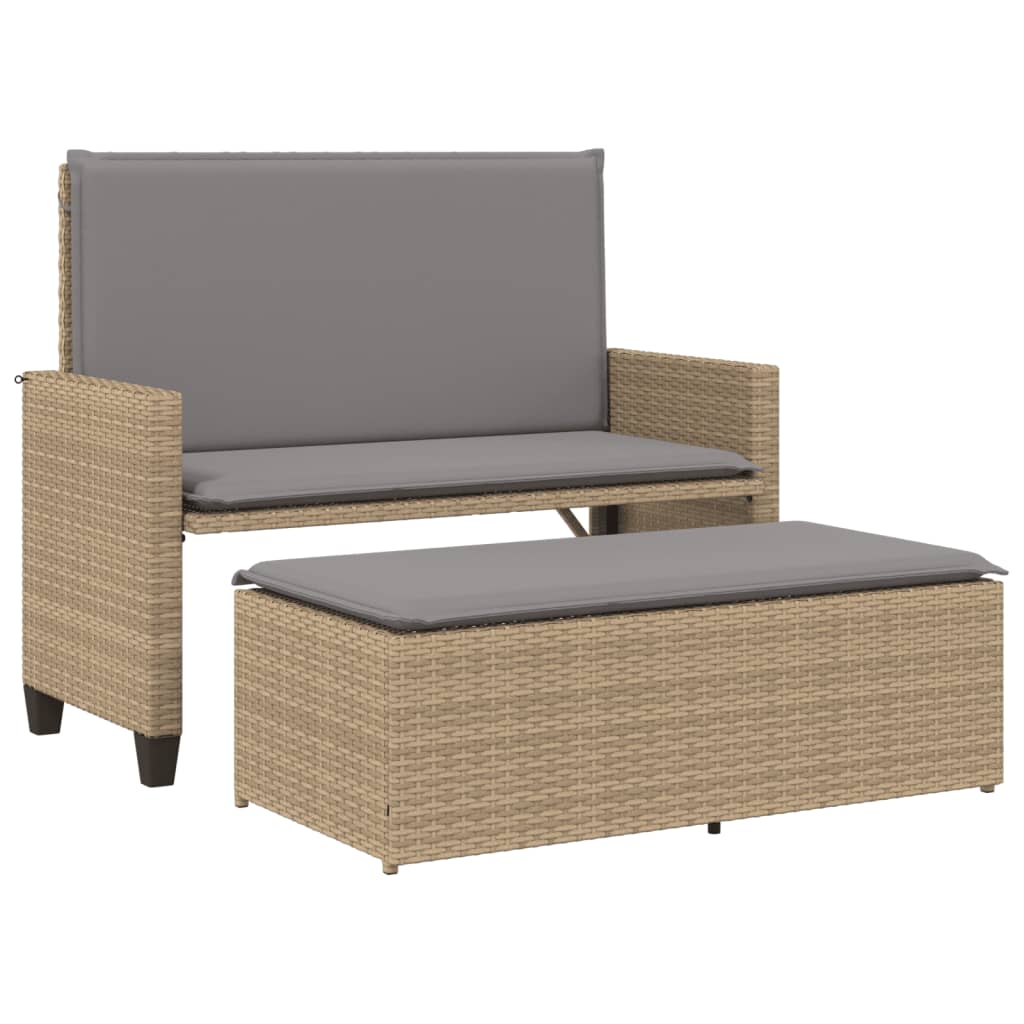 Panca da Giardino con Cuscini e Poggiapiedi Beige in Polyrattan