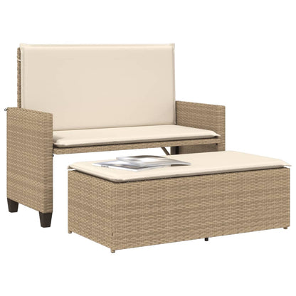 Panca da Giardino con Cuscini e Poggiapiedi Beige in Polyrattan