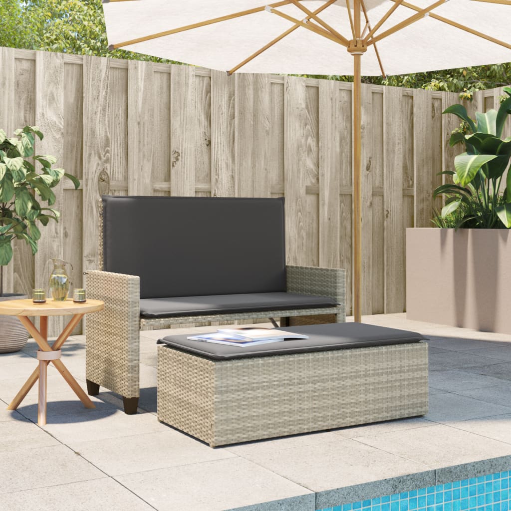 Panca Giardino Cuscini e Poggiapiedi Grigio Chiaro Polyrattan