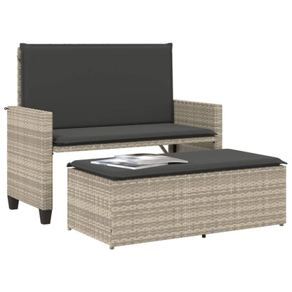 Panca Giardino Cuscini e Poggiapiedi Grigio Chiaro Polyrattan