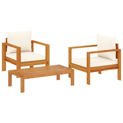 Set Divano da Giardino 3pz con Cuscini Legno Massello di Acacia