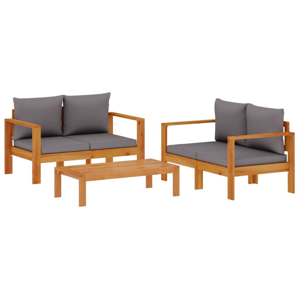 Set Divano da Giardino 3pz con Cuscini Legno Massello di Acacia