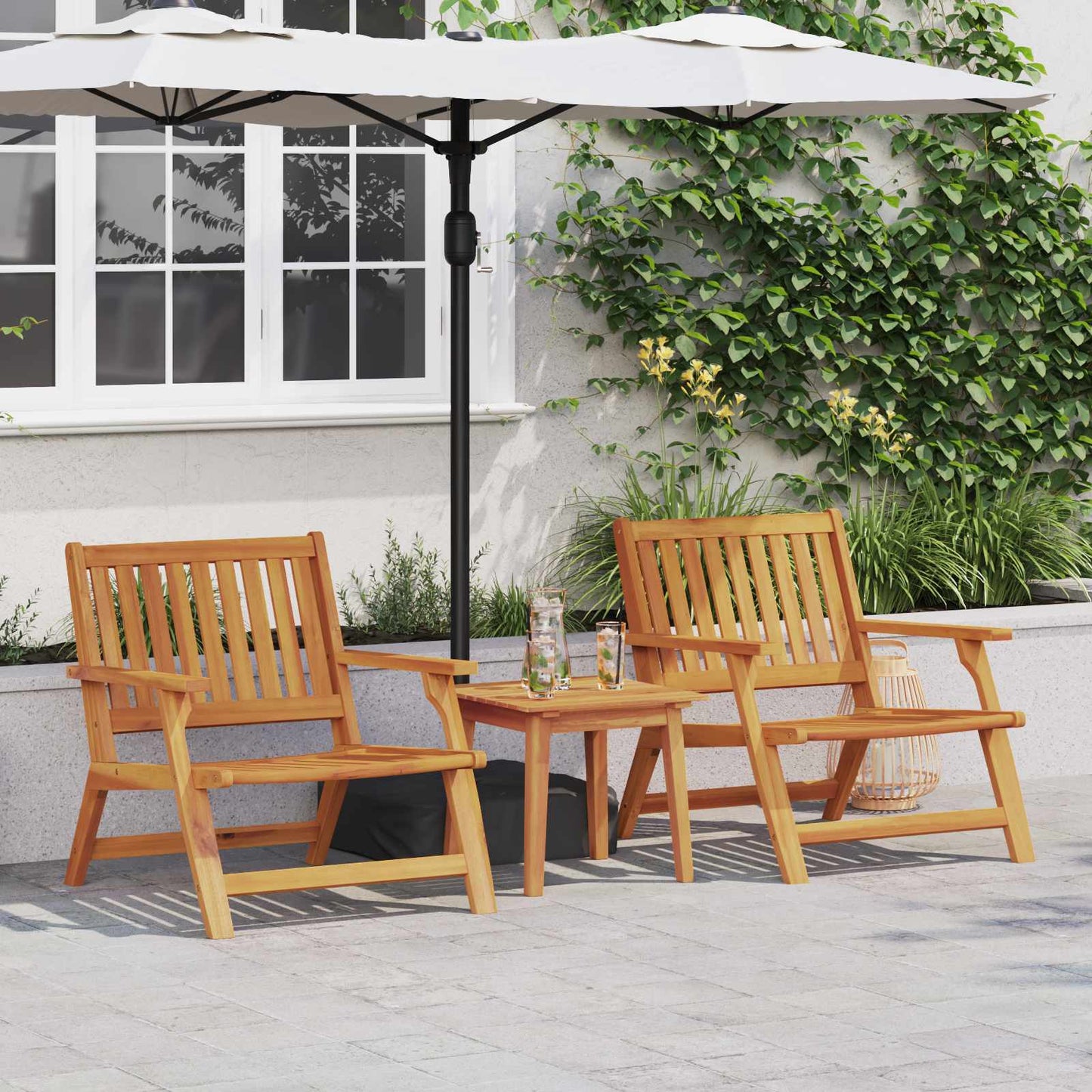 Sedia da Giardino 3 pcs Marrone Legno di Acacia Massello