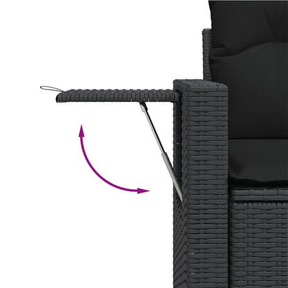 Set Divani da Giardino 3 pz con Cuscini in Polyrattan Nero