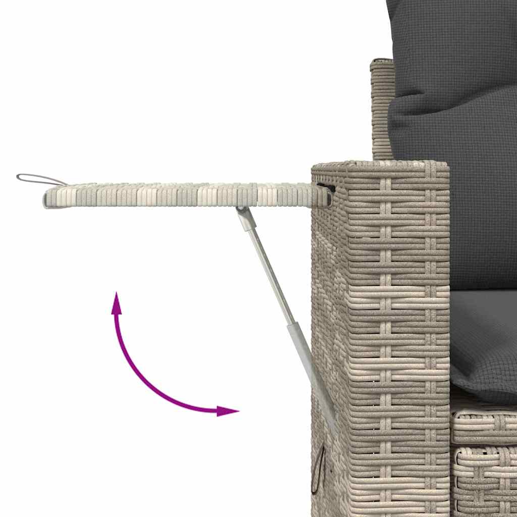 Set Divano da Giardino 3pz con Cuscini Grigio Chiaro Polyrattan