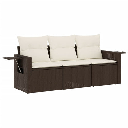 Set Divano da Giardino 3 pz con Cuscini Marrone in Polyrattan